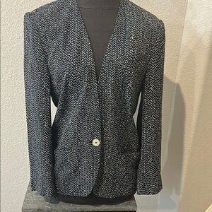 Blazer by Jones New York Navy‎ blue w cream herringbone print